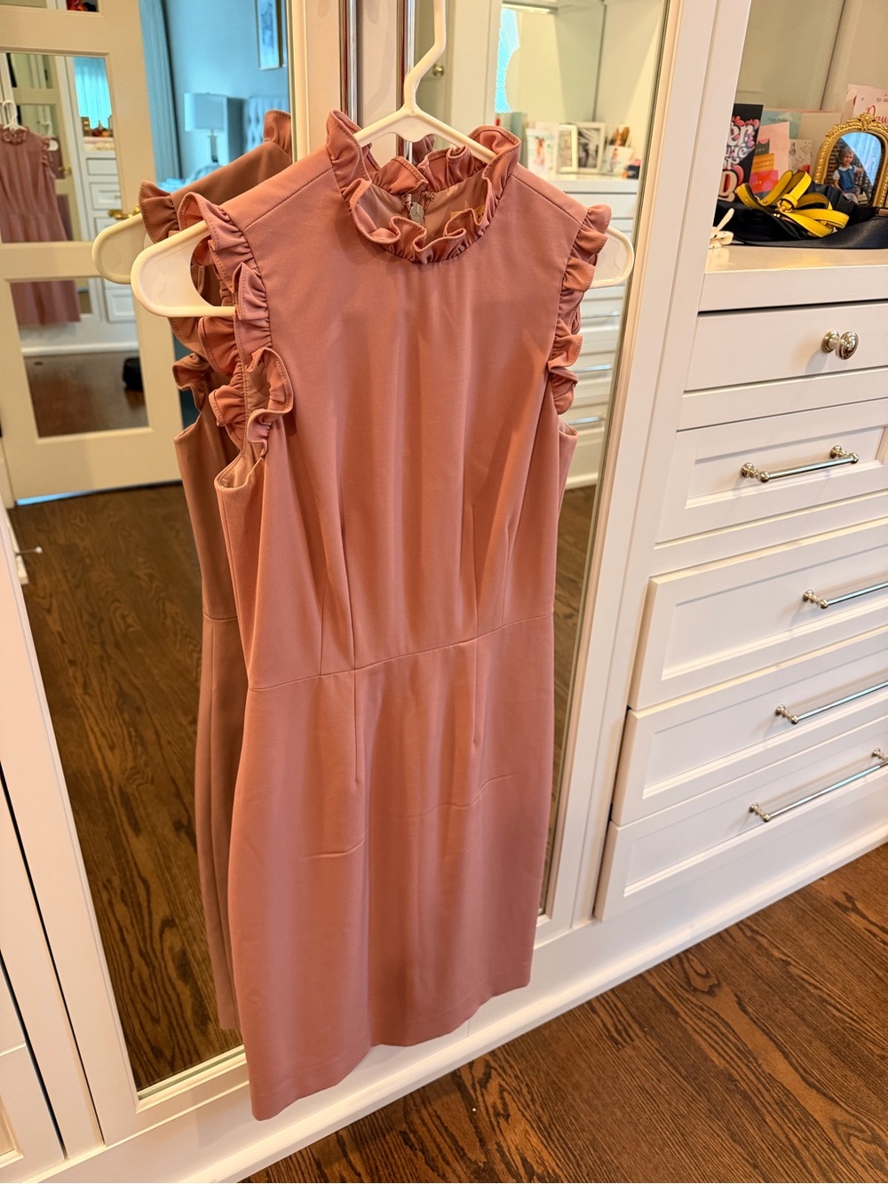 Rebecca Taylor Ruffle Mock Neck Mini Dress in Dusty Rose